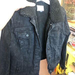 Black denim shearling jacket